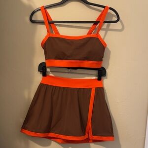 Brown Mini Skirt with Orange Trim